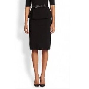Raoul Black Pencil Midi Peplum Waist Skirt Size 8
